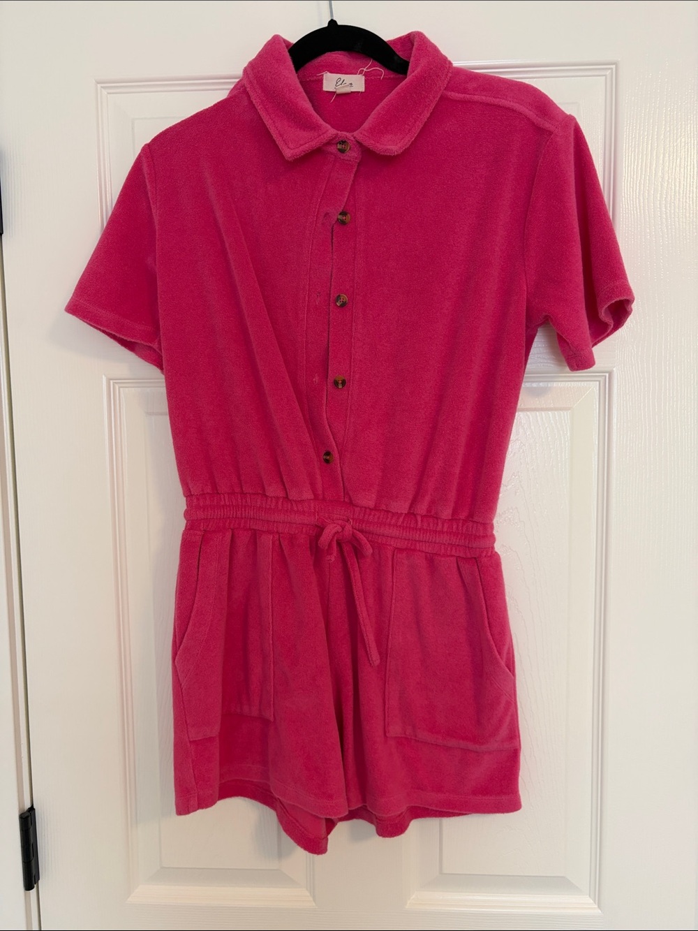 Elan Pink Terry Cloth Short Sleeve Romper